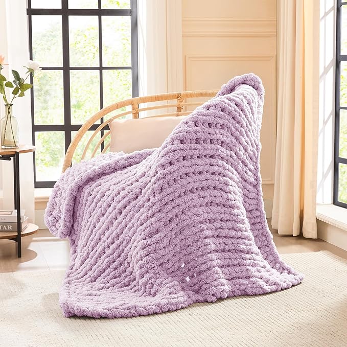 L'AGRATY Chunky Knit Blanket Throw - Soft Chenille Yarn Throw Blanket 40x50： Handmade Thick Cable Knit Crochet Blanke - Large Knit Blanket Chunky Rope Knot Throw Blanket for Couch Sofa Bed Home Decor