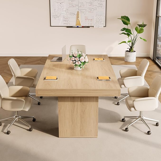 GarveeHome 63-Inch Rectangular Dining Table with Storage, Large Dining Table for 6 w/Large Tabletop & Sturdy Frame, Wooden Kitchen Table with Double Pedestal, for Dining Room, Office, Oak