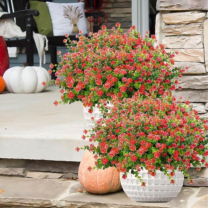 Outdoor Artificial Flowers UV Resistant, 20 Bundles Fake Realistic Floral Greenery Plants for Outside Porch, Window Boxes, Garden, Yard, Inside Home Table Decor, Red