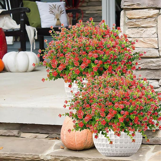 Outdoor Artificial Flowers UV Resistant, 20 Bundles Fake Realistic Floral Greenery Plants for Outside Porch, Window Boxes, Garden, Yard, Inside Home Table Decor, Red