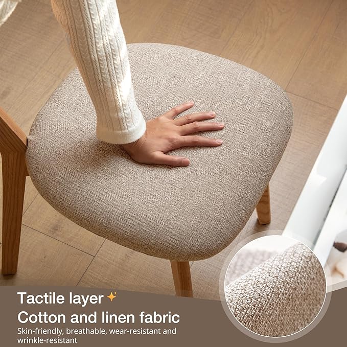 100% Solid Oak Wood Dining Chairs,Mid Century Modern Dining Chairs with Upholstered Cushion,Kitchen,Dining Room Chairs Set of 1/2/4 (1, Original Color White Upholstery)