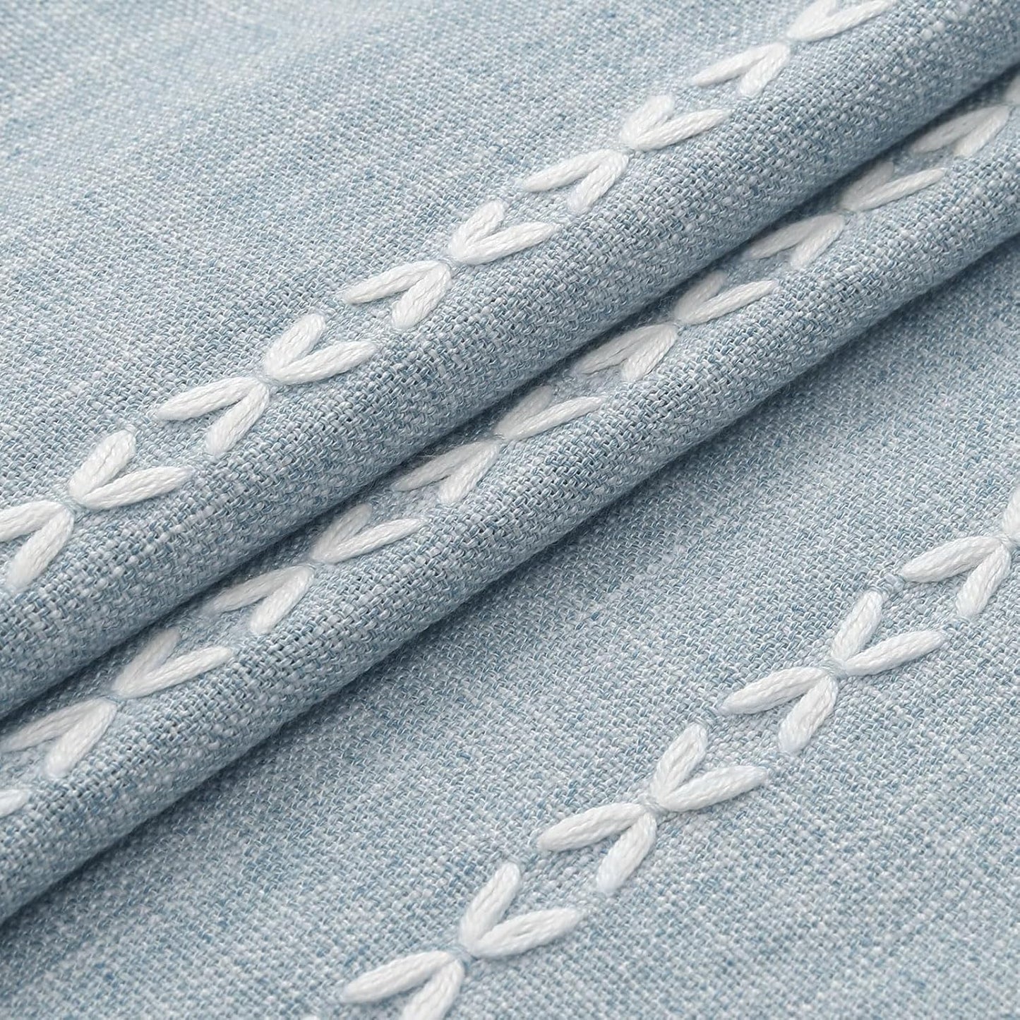 MitoVilla Blue Boho Fabric Shower Curtain, Modern Farmhouse Polyester Linen Shower Curtains for Vintage Rustic Bathroom Decor, Country Tassel Thick Cloth Shower Curtain, 72 x 72