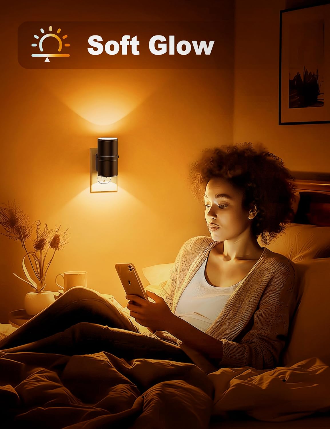 Amber Night Lights Plug into Wall, Dimmable Night Light Plug in, Modern Night Lights Auto On/Off, Amber Night Light 2000K, 0-100LM Adjustable Brightness Nightlight for Hallway Bedroom, 2 Pack