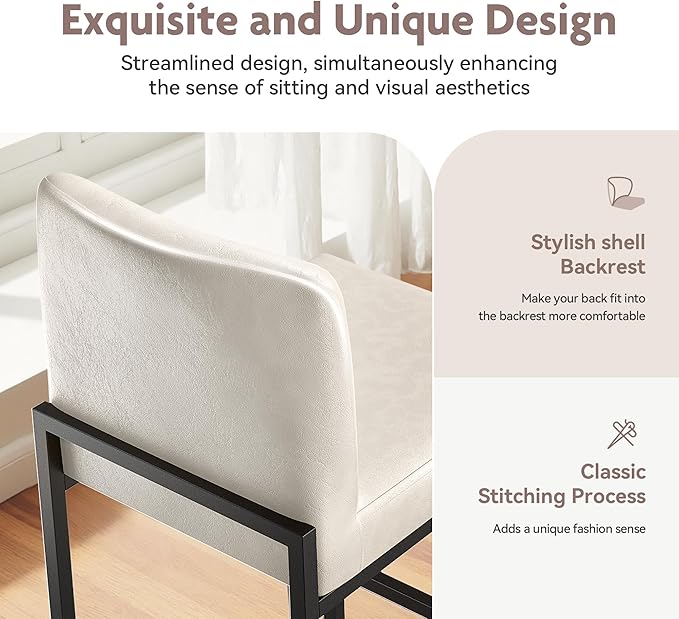 ALPHA HOME Counter Height Bar Stool Kitchen Modern Bar Stools Set of 4,24” Bar Stools Pu Leather with Backrest Upholstered Footrest Sturdy Chromed Metal Steel Frame,Light Gray