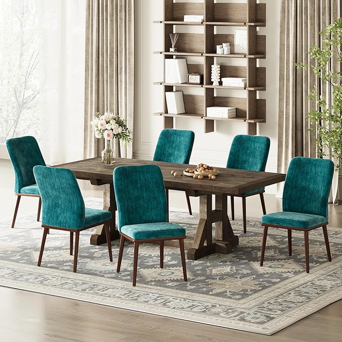 Modern Dining Chairs Set of 4, Upholstered Kitchen Chairs with High Back, Padded Fabric Dining Room Chair with Solid Wood Legs for Restaurant/Cafe/Home, Green