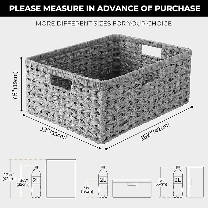 GRANNY SAYS Large Wicker Basket for Storage, Waterproof Baskets for Shelves, Storage Baskets with Handles, Grey Basket for Storage, 1-Pack