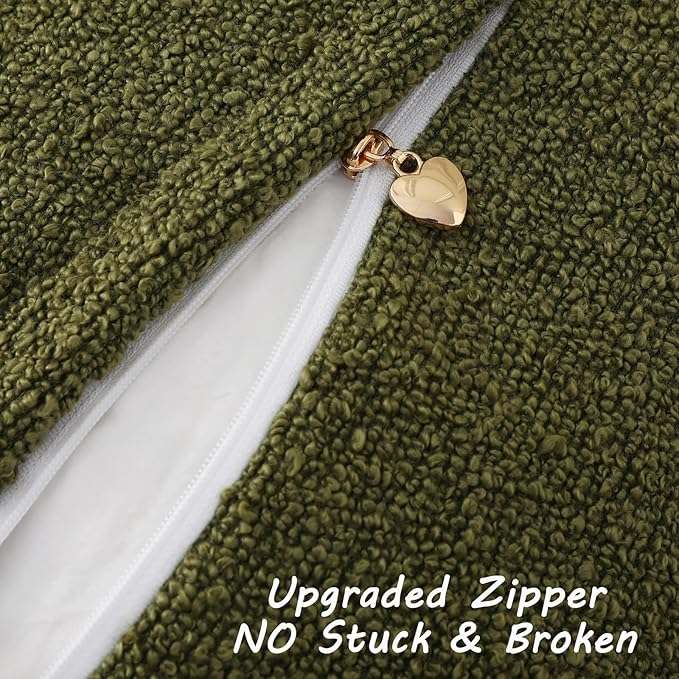 FUTEI Pack of 2 Moss Green Decorative Throw Pillow Covers 24x24 Inch Soft Cozy Solid Boucle Textured European Cushion Case,Modern Home Decor for Couch Bed Living Room