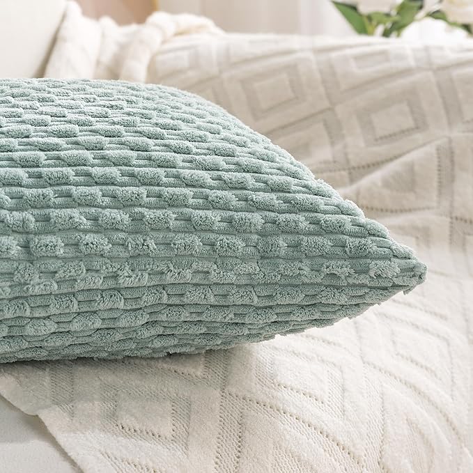 Set of 4 Aqua Decorative Throw Pillow Covers 22x22 Inch Corduroy Pillow Covers for Bed Couch Sofa Living Room Soft Square Cushion Cases