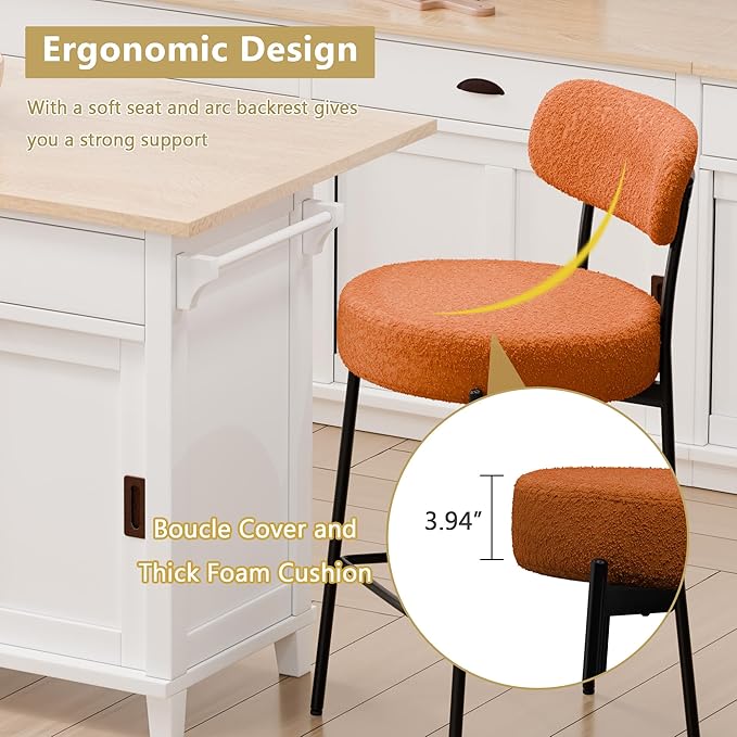 DYHOME Bar Stools Set of 3,Burnt Orange 28 Inches Counter Height Bar Stools with Back, Modern Metal Tall Upholstered Barstools for Kitchen Island, Cafe