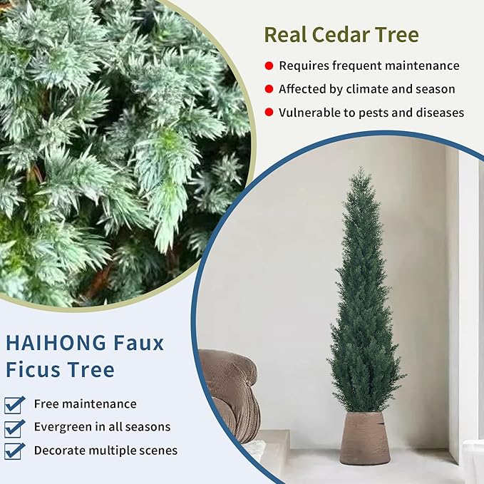 2 Packs 4ft Artificial Cedar Topiary Trees - Fake Boxwood Topiary Cypress Trees Potted Plants, Artificial Plants Shrubs for Home Indoor Outdoor Garden Porch Decor