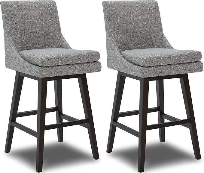 CHITA Bar Height Swivel Barstool with Back Set of 2, FSC Certified Upholstered Bar Stool, 30.7" H Seat Height, Fabric in Fog