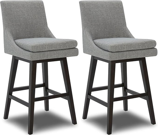 CHITA Bar Height Swivel Barstool with Back Set of 2, FSC Certified Upholstered Bar Stool, 30.7" H Seat Height, Fabric in Fog