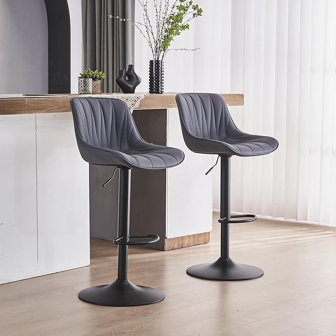YOUNIKE Bar Stools Set of 2 for Kitchen Island, Purple-Tinted Gray Swivel Tall Bar Stools, Faux Leather Padded Barstools with Back, Modern Counter Height Bar Chairs, Easy to Assemble