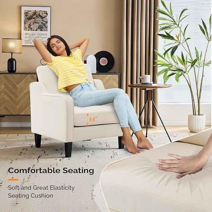 VINGLI Modern Accent Chairs Set of 2,Comfy Beige Armchair for Bedroom,Living Room Upholstered Sofa Chair Reading Chair for Small Spaces (2, Beige)