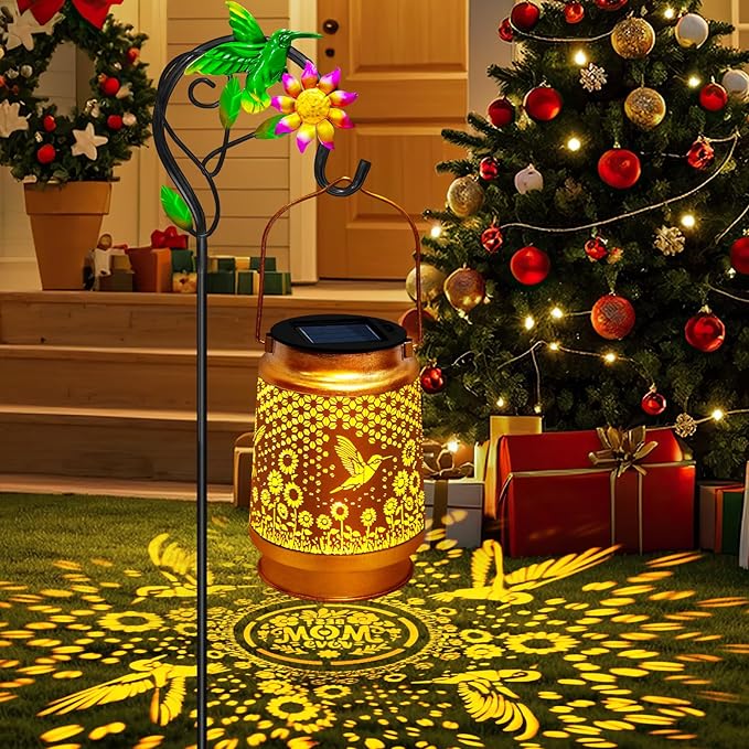 Solar Lanterns Outdoor Waterproof with Shepherd Hook,Hummingbird Garden Decor Christmas Decorations Birthday Gifts for Women Mom,Hanging Solar Lights Metal Bird Decorative for Yard,Patio,Porch,Lawn