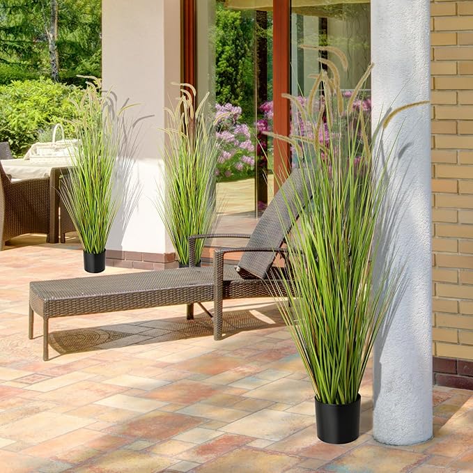 KOL Artificial 5ft Horsetail Reed Grass – 59in Tall Faux Grass Plant in Pot, Indoor Outdoor Artificial Greenery for Home, Office, Wedding & Party Decor