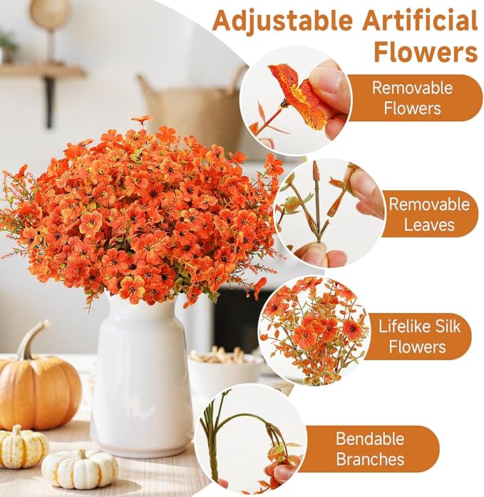 SHareconn 48 Bundles Artificial Fall Flowers for Outdoors Decoration, UV Resistant Silk Eucalyptus Lavender Faux Autumn Fake Plants for Outside Indoor Garden Yard Porch Home Decor, Autumn Colours