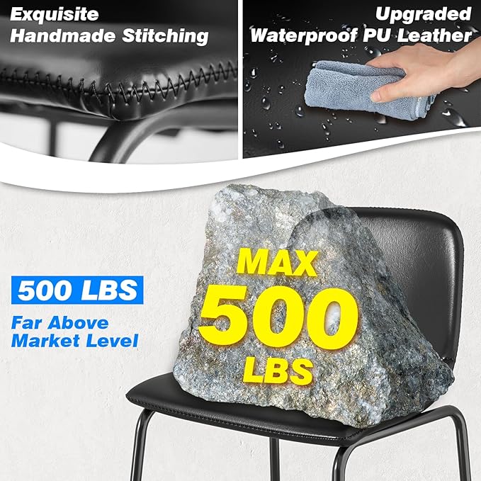 Rfiver Pu Faux Leather Bar Stools Set of 4, Industrial Pub Barstools with Back and Footrest, Modern Armless Bar Height Stool Chairs (Black, 24" Counter Chair x4)