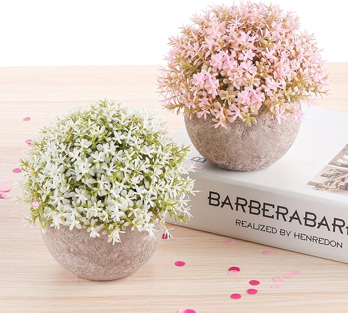 Lemonfilter Set of 4 Mini Potted Artificial Plants Plastic Eucalyptus Plants Faux Rosemary Plants for Home Garden Office Desk Shower Room Decoration