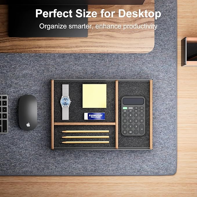 UPERGO Desk Drawer Organizer Tray, Mens Valet Made of Aluminum and Walnut, Aesthetic Desk Accessories for Office Home Supplies