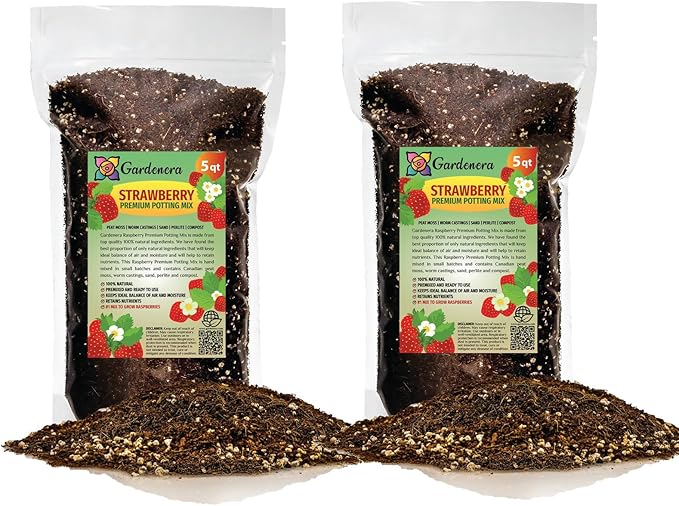 Strawberry Premium Potting Soil Mix - Ideal Blend for Growing Robust and Flavorful Strawberries - 10 Quart
