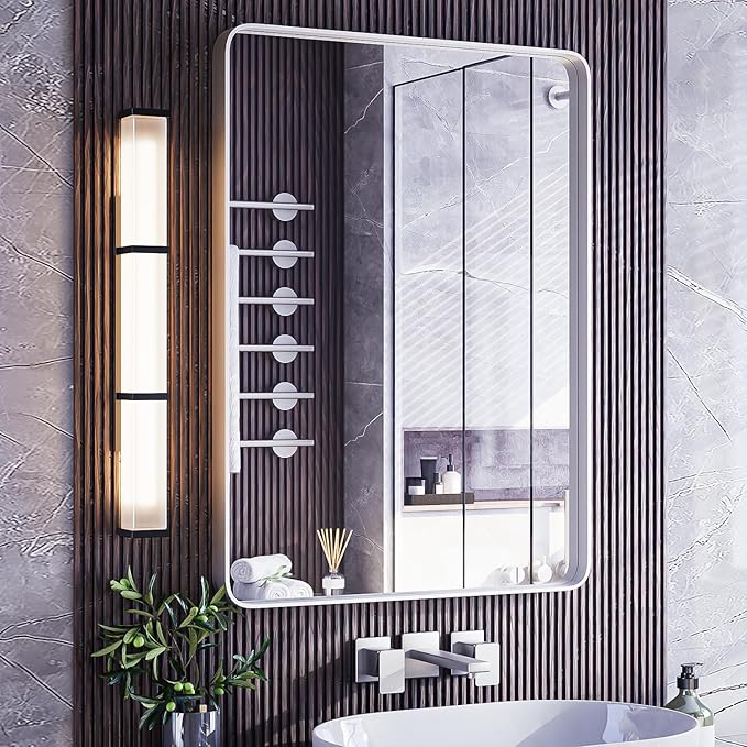 ISKM Brushed Silver Mirror for Bathroom, 24 x 36 Inch Wall Mounted Vanity Mirror, Non-Rusting Stainless Steel Metal Framed Mirror (Horizontal/Vertical)