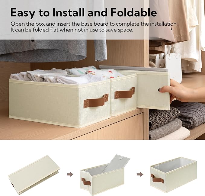 GRANNY SAYS Small Fabric Storage Bins, Storage Baskets for Shelves with PU Handles, Toilet Paper Storage, Mini Baskets for Organizing DVD, Photos, Clothes, Diaper, Sock, Cd, 6-Pack, Ivory