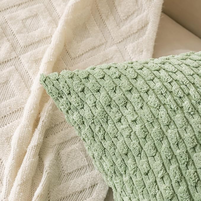 Set of 4 Sage Green Decorative Throw Pillow Covers 26x26 Inch Corduroy Pillow Covers for Bed Couch Sofa Living Room Soft Square Cushion Cases