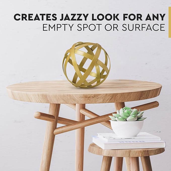 Everydecor Metal Decorative Sphere for Home Decor - Decorative Balls for Shelves, Centerpiece Bowls, Bookshelf - Decoration Orbs Accents for Living Room, Bedroom - Distressed Gold Shelf Spheres