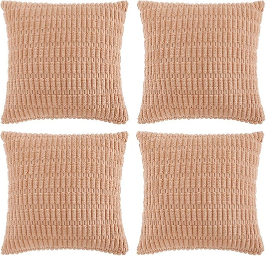 Fancy Homi 4 Packs Peach Decorative Throw Pillow Covers 26x26 Inch for Living Room Couch Bed, Rustic Modern Farmhouse Boho Home Decor, Soft Plush Corduroy Cute Square Accent Cushion Case 66x66 cm