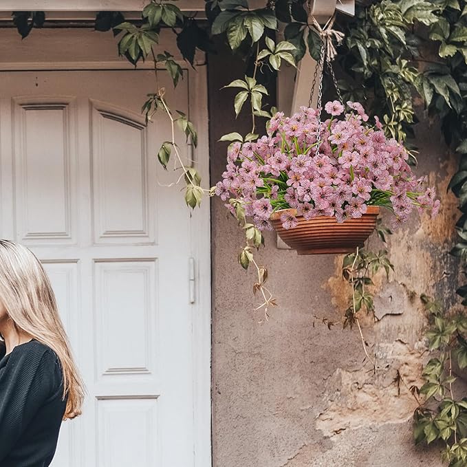 15 Bundles Artificial Flowers UV Resistant Outdoor Plants No Fade Faux Plastic Shrubs Fake Silk Flowers Window Box Garden Porch Home Decoration(Pink)