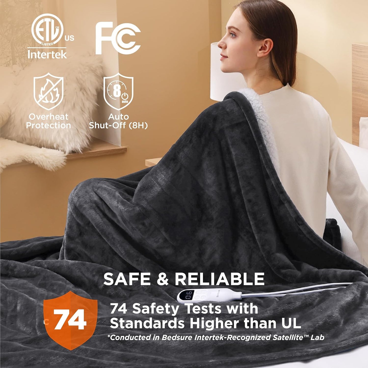 Bedsure Electric Blanket Full Size - Soft Flannel Heated Blanket, Fast Heating with 10 Time Settings & 6 Heat Settings, Warm Gift for Grandma (72x84 inches, Dark Grey)