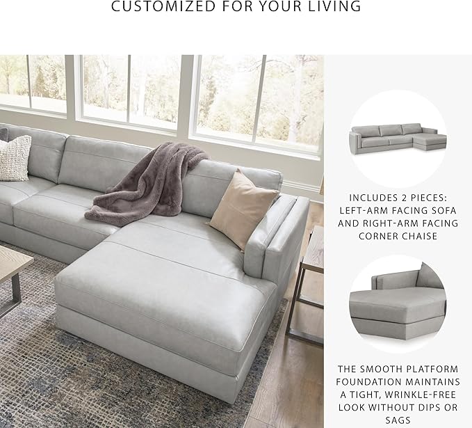 Signature Design by Ashley Amiata Modern L-Shaped Leather Match 2-Piece Sectional with Chaise, Light Gray