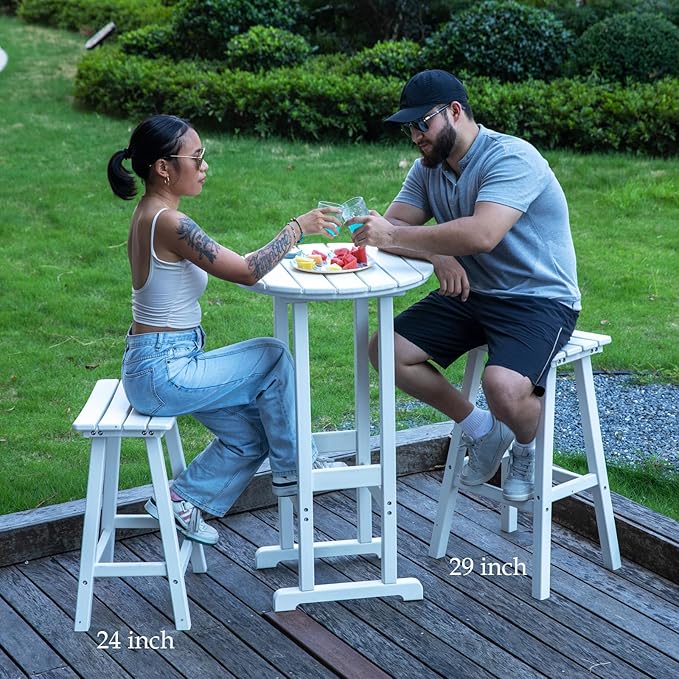 nalone 29 Inch Outdoor Bar Stool, HDPE Bar Chairs with Footrest, Weather Resistant Waterproof Bar Stools Outside Bar Height Stools for Bar, Kitchen Counter, Yard, Balcony(White, 29'' Barstools)