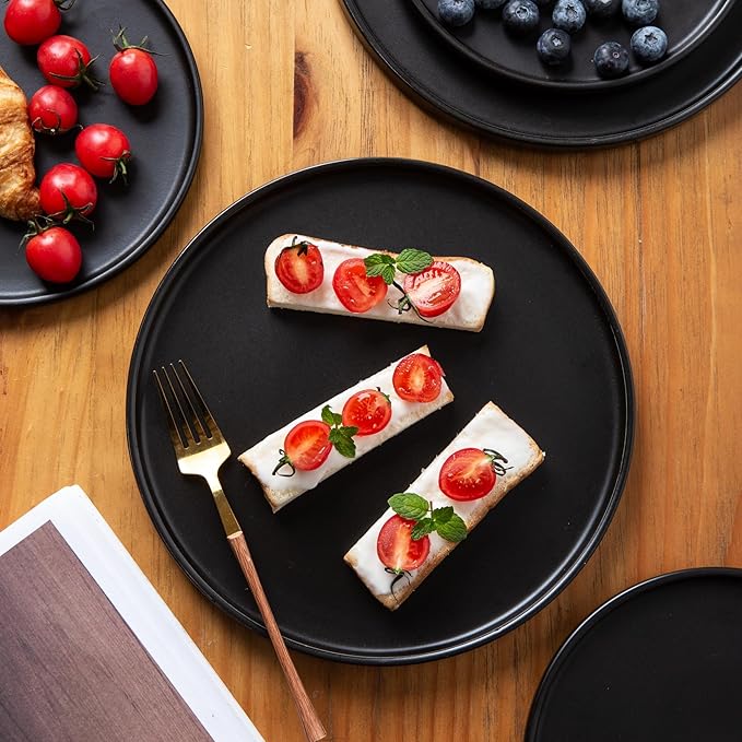 AmorArc Stoneware Dinner Plates Set of 6, 10.5 Inch Reactive Matte Glaze Ceramic Plates Set, Modern Dinnerware Dish set for Kitchen,Microwave, Dishwasher Safe, Scratch Resistant - Matte Black