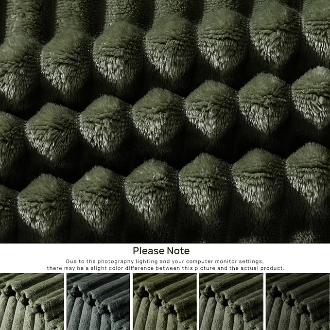 Geniospin Throw Blanket for Couch, Bed, Sofa – 280GSM Super Soft Lightweight Blanket with Stripe, 3D Ribbed Jacquard Blanket, Plush Fuzzy Cozy Throws, Warm and Breathable (Olive Green, 50x60 inches)