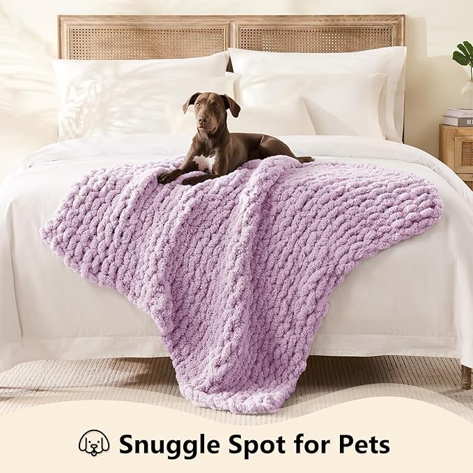 L'AGRATY Chunky Knit Blanket Throw - Soft Chenille Yarn Throw Blanket 30x40：Handmade Thick Cable Knit Crochet Blanket - Large Knit Blanket Chunky Rope Knot Throw Blanket for Couch Sofa Bed Home Decor