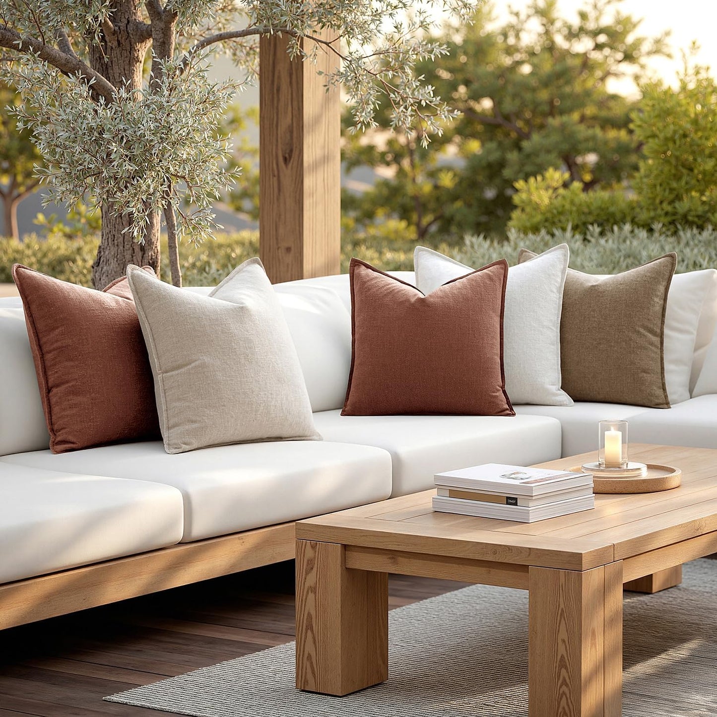 MIULEE Fall Decorative Linen Pillow Covers 18x18 Inch Rust Red Boho Farmhouse Neutral Couch Throw Pillows for Bed Pack of 2 Accent Modern Pillowcase Sofa Livingroom Home Decor