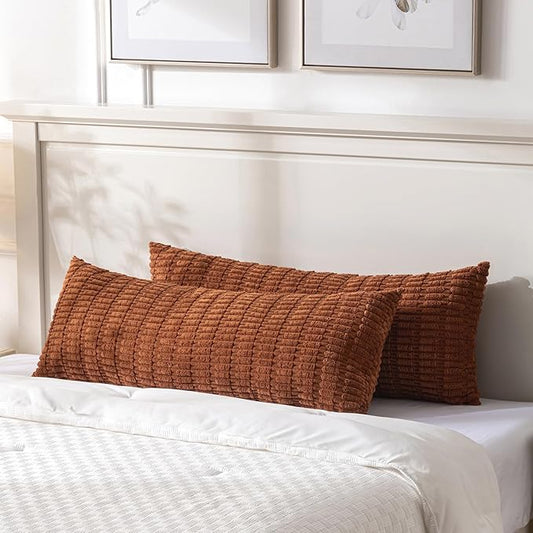 Fancy Homi 2 Packs Rust Long Body Lumbar Decorative Throw Pillow Covers 14x36 Inch for Bed Couch Bedroom Bench, Soft Corduroy Rectangle Solid Pillow Case, Terracotta Rustic Farmhouse Boho Decor