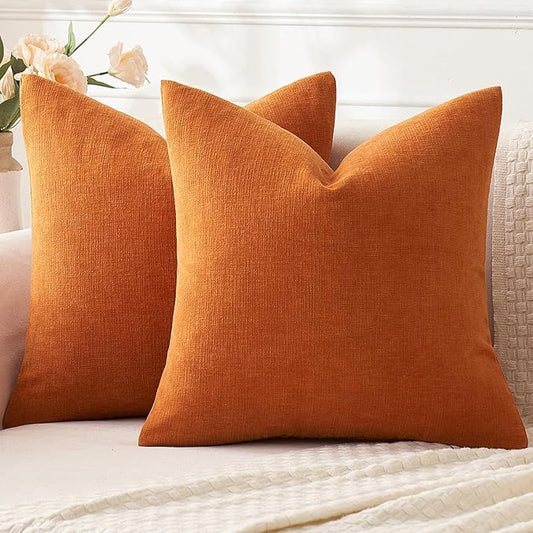 MIULEE Orange Couch Pillow Covers 16x16 Inch, Set of 2 Soft Chenille Fall Decorative Square Throw Pillow Covers Farmhouse for Sofa Living Room Bed