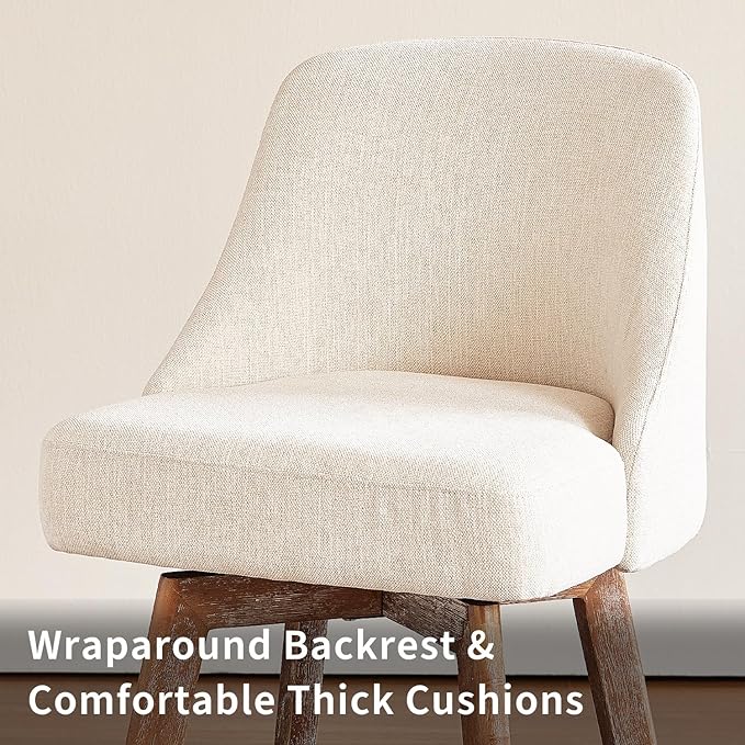 Mid Century Modern Counter Height Bar Stools Set of 4,360° Swivel Barstools with Solid Wood Legs,26'' Island Chairs with Wrap-Around Backrest,Beige Linen Comfort Fabric