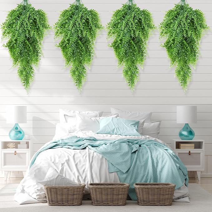 Hoteam 12 Pcs Artificial Hanging Plants 32 Inch Fake Ivy Vines with Fake Leaves Patio Artificial Plants Greenery for Living Room Indoor Outdoor Wall, No Basket (Pothos,Persian Grass)