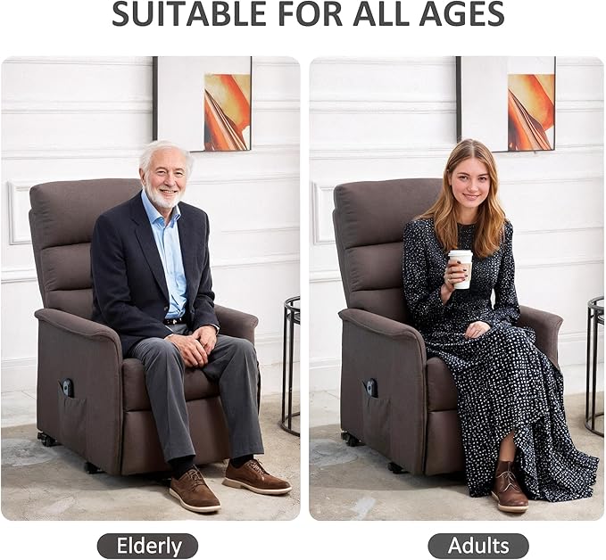 HOMCOM Power Lift Recliner Chair for Elderly, Easy Assembly, Fabric Lift Chair for Adults, Recliner Sofa with Remote Control, Side Pockets for Living Room, Brown