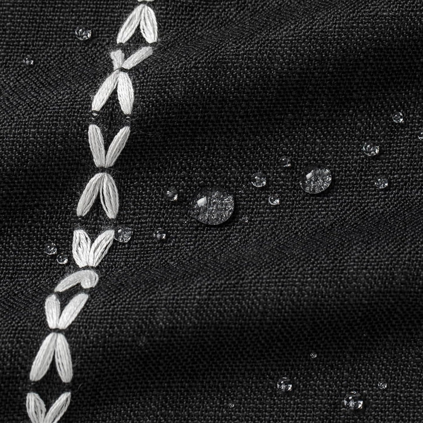 MitoVilla Boho Extra Long Shower Curtain 72 x 84, Black 84 inch XL Polyester Linen Tassel Fabric Shower Curtain Set with Hooks for Vintage Country Farmhouse Bathroom Decor, Thick & Wrinkle Resistant