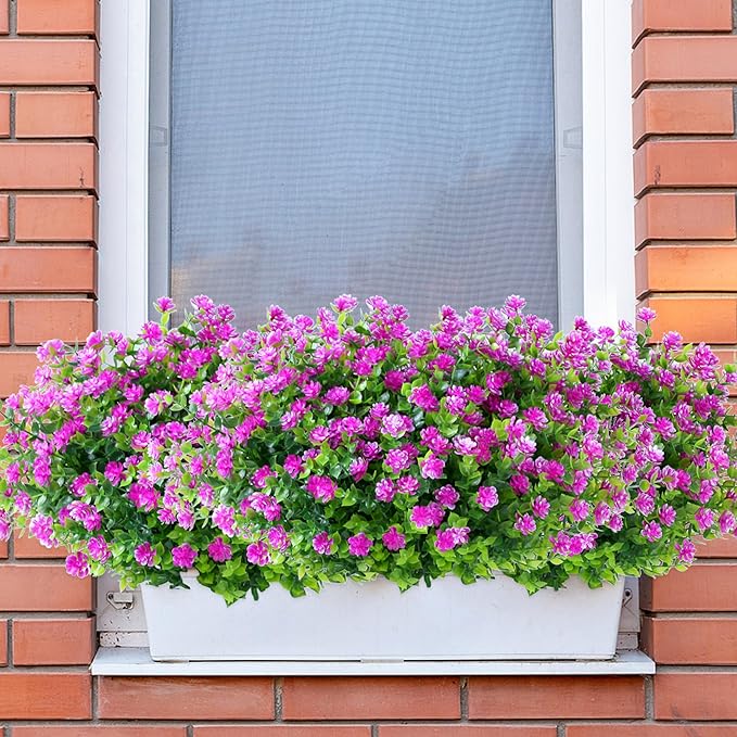 SITUMEIZI 8 Bundles Artificial Flowers Outdoor Fake Flower Plastic UV Resistant Shrubs Greenery Plants Hanging Decorations Garden Porch Window Box Farmhouse Outside Summer Indoor Decor(Fuchsia)