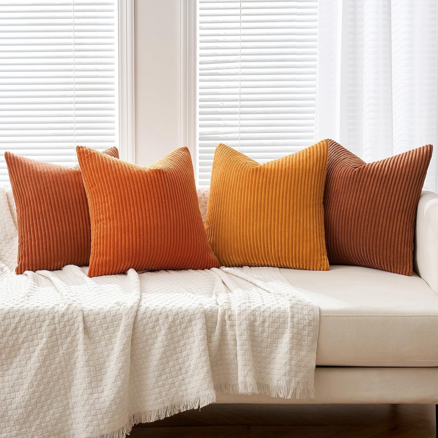 MIULEE Boho Farmhouse Fall Throw Pillow Covers 18x18 Inch Set of 4 Mordern Nordic Cushion Covers Soft Corduroy Home Decor for Couch Bed Sofa Living Room Orange Rust