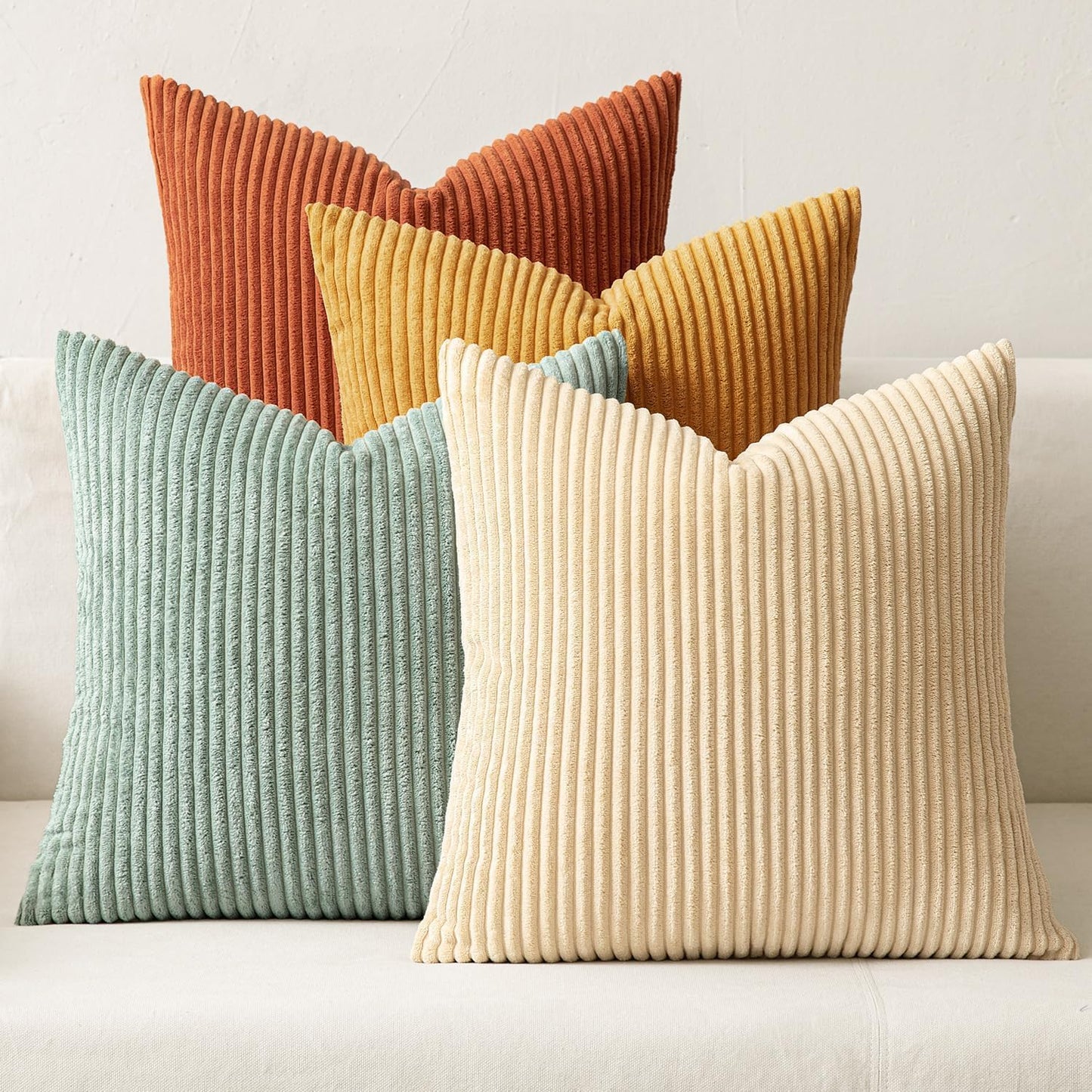 MIULEE Boho Farmhouse Throw Pillow Covers 20x20 Inch Set of 4 Modern Natural Decorative Cushion Covers Soft Corduroy Home Decor for Spring Couch Bed Sofa Living Room Teal-Rust Gradient Series