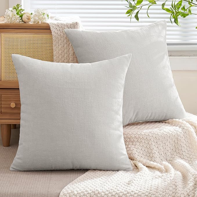 MIULEE Light Grey Couch Pillow Covers 20x20 Inch, Set of 2 Soft Chenille Decorative Square Throw Pillow Covers Farmhouse for Sofa Living Room Bed
