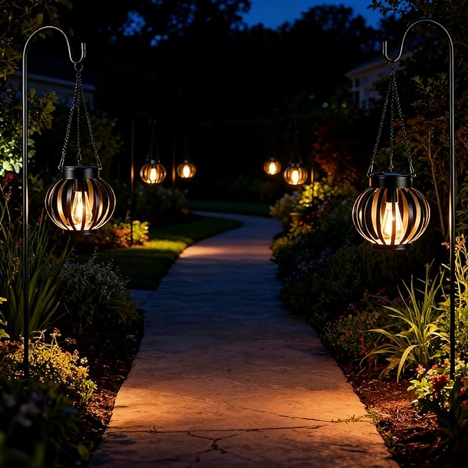 YAKii 2 Pack Solar Lanterns Outdoor Waterproof,Metal Hanging Solar-Powered Lights Outside Lanterns, Warm White LED Lights Decor for Yard Garden Pathway Patio Porch Balcony Decoration