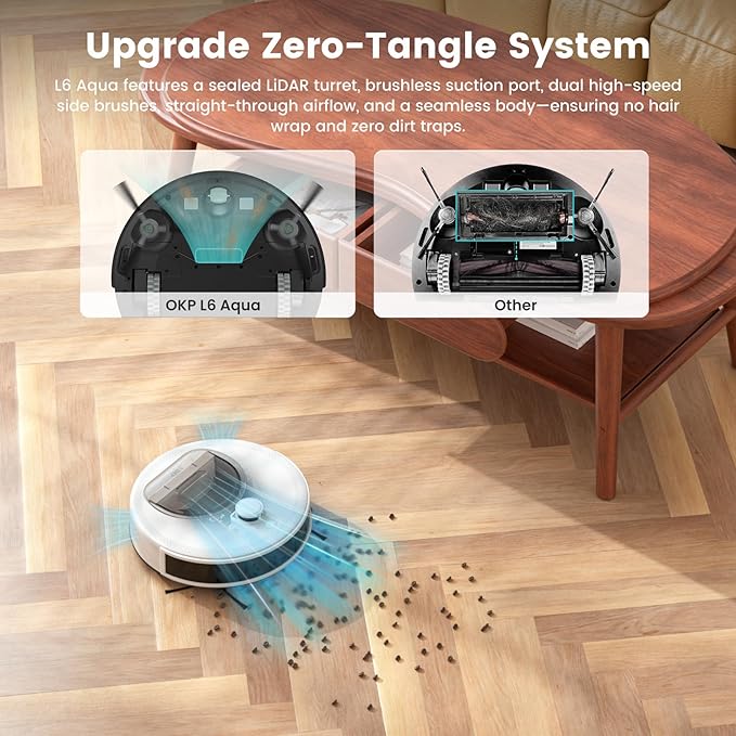 OKP LiDAR Robot Vacuum and Mop, 450ml Visible Dustbin, Upgraded 190° PSD Obstacle Avoidance, Customized Cleaning, Multi-Floor Mapping, 150 Mins Runtime, WiFi/Alexa/APP, Pet Hair & Carpets, White